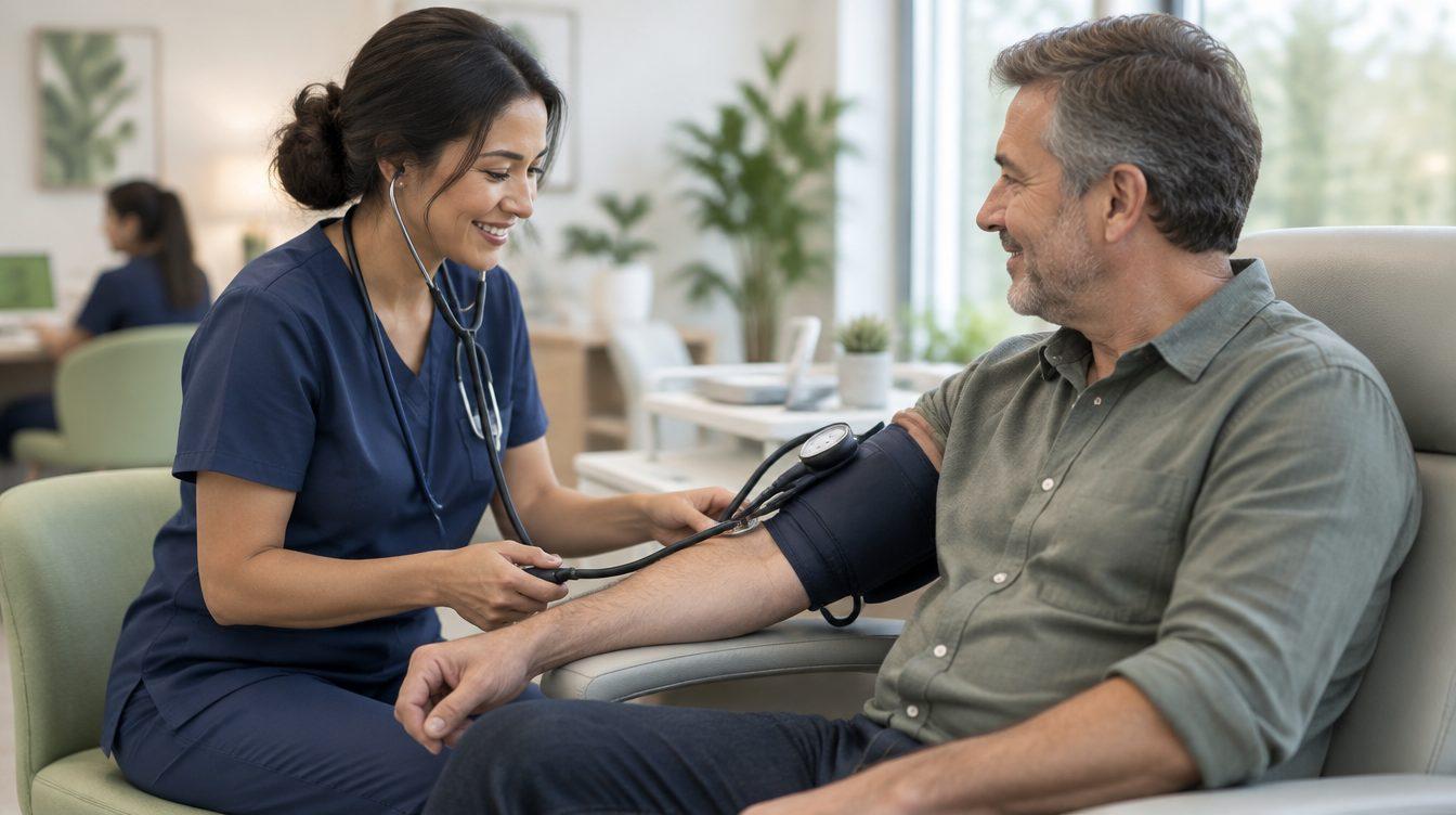 Research nurse measuring a trial participant's blood pressure