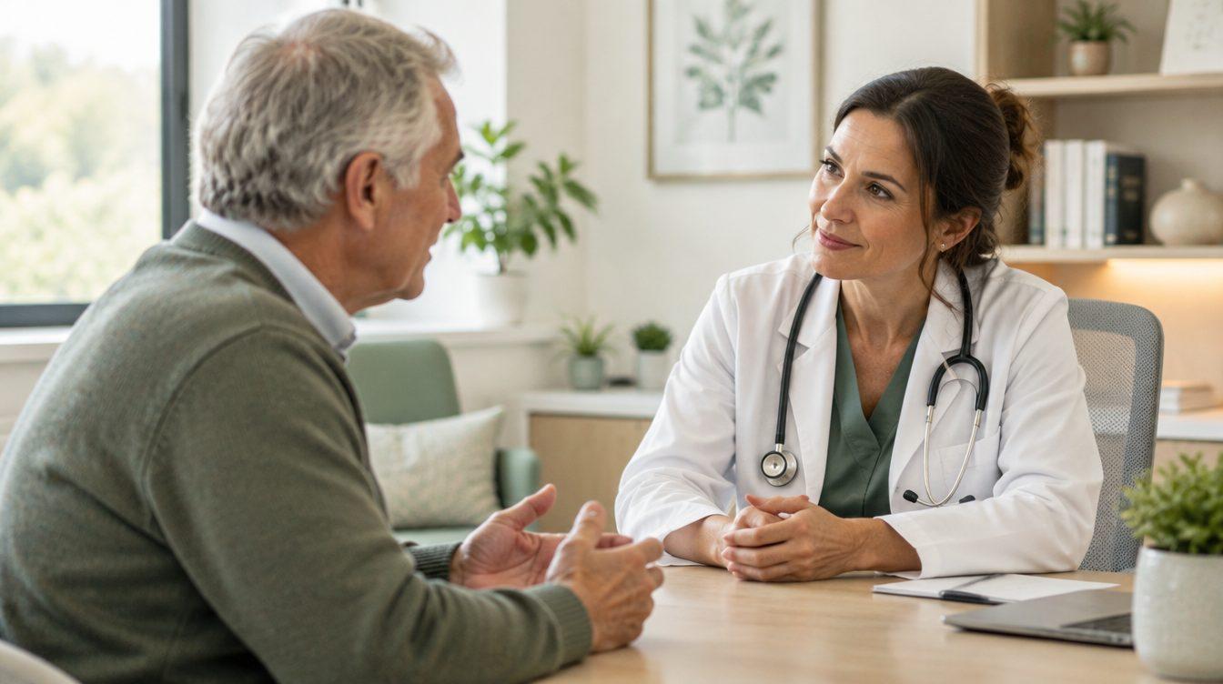 Older man talking with his doctor in a clinic office